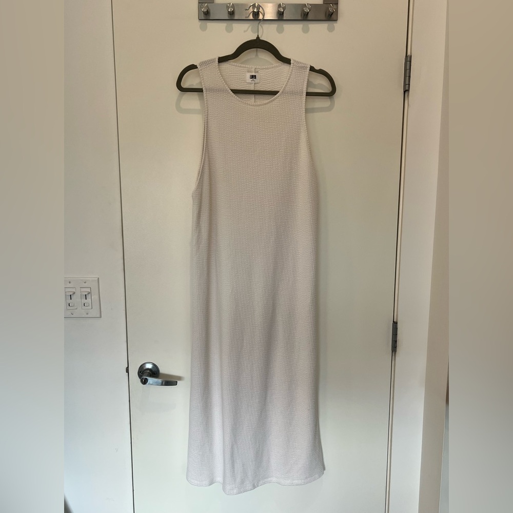 Lunya Organic Cotton Seersucker Midi Dress in White Size Small